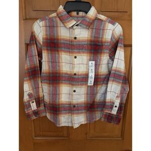 Cat & Jack Boys' Red & Green Long Sleeve Plaid Button-Up Shirt Size Medium NWT